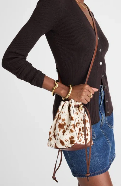 Madewell The Drawstring Crossbody Bucket Bag In Cowhide Leather Soft Mahogany Multi In Multi