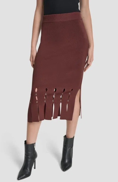 Dkny Women's Grommet Detail Sweater Pencil Midi Skirt In Burgundy