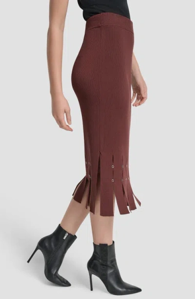 Dkny Women's Grommet Detail Sweater Pencil Midi Skirt In Burgundy