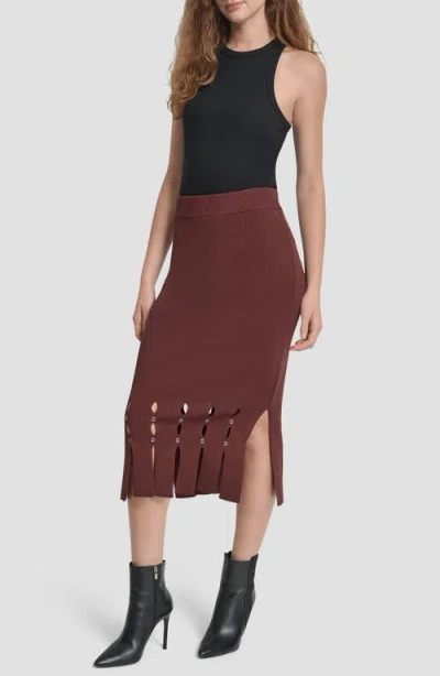 Dkny Women's Grommet Detail Sweater Pencil Midi Skirt In Burgundy