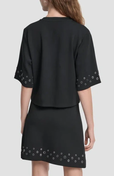 Dkny Women's Grommet Short Sleeve Ponte Knit Top In Black