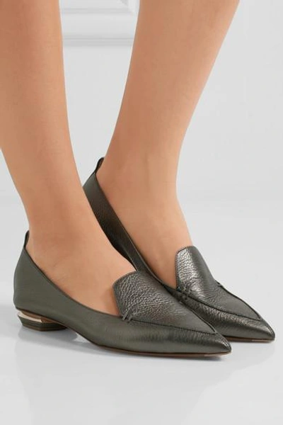 Shop Nicholas Kirkwood Beya Metallic Textured-leather Point-toe Flats