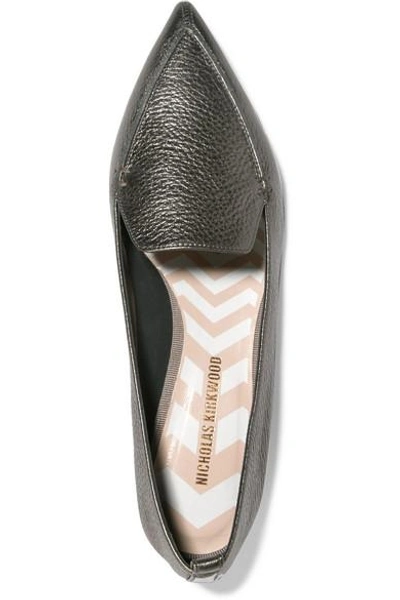 Shop Nicholas Kirkwood Beya Metallic Textured-leather Point-toe Flats