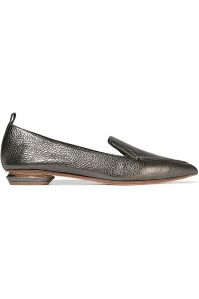 Shop Nicholas Kirkwood Beya Metallic Textured-leather Point-toe Flats