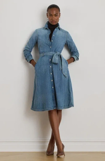 Ralph Lauren Women's Belted Denim Shirtdress In Blue