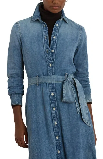 Ralph Lauren Women's Belted Denim Shirtdress In Blue