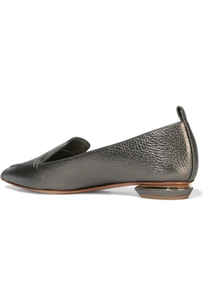 Shop Nicholas Kirkwood Beya Metallic Textured-leather Point-toe Flats