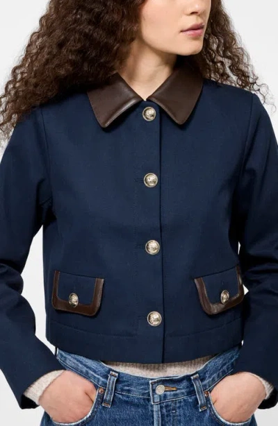 French Connection Women's Contrast Trim Two Pocket Cropped Jacket In Blue