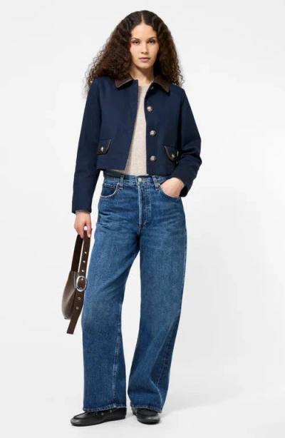 French Connection Women's Contrast Trim Two Pocket Cropped Jacket In Blue