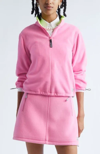 Sandy Liang Lilbean Polar Fleece Quarter Zip Pullover In Pink