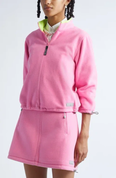 Sandy Liang Lilbean Polar Fleece Quarter Zip Pullover In Pink