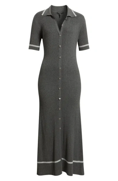 Rag & Bone Kassy Tipped Midi Polo Dress Charcoal In Gray