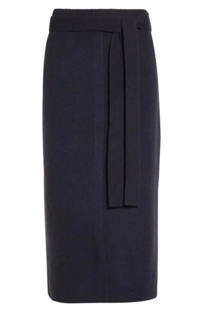 Emporio Armani Tie Waist Wool Midi Skirt In Multi