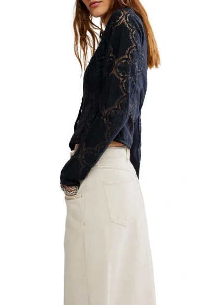 Free People Jae Knit Long Sleeve Shirt In Black In Multi