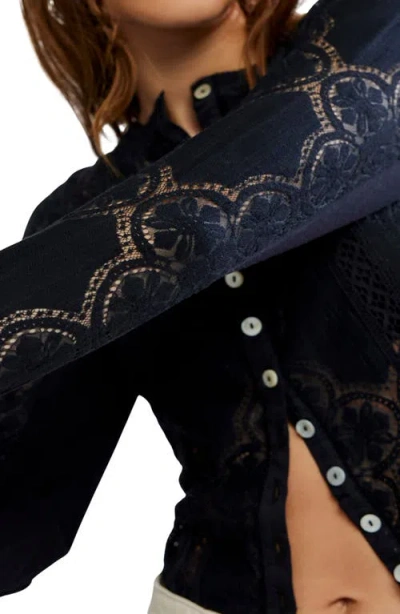 Free People Jae Knit Long Sleeve Shirt In Black In Multi