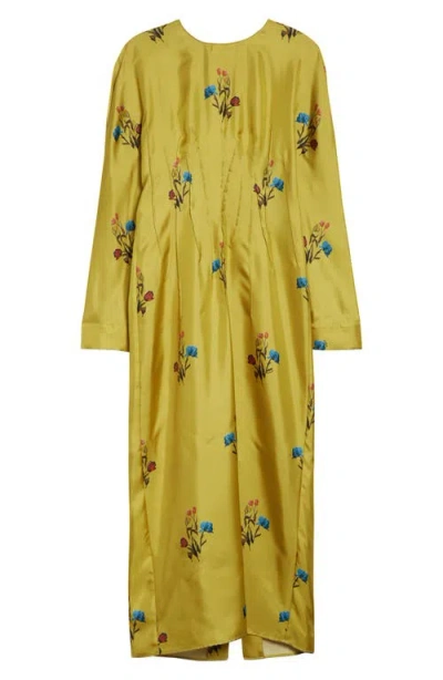 Marni Floral Embroidered Long Sleeve Dress In Animal Print