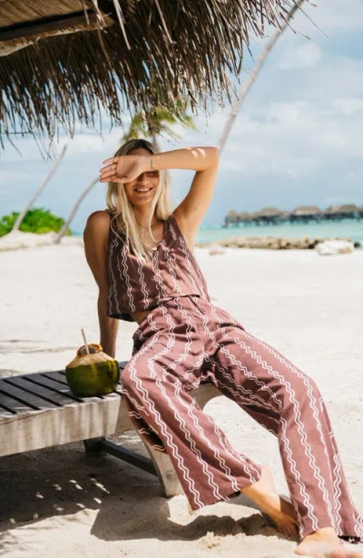Billabong Another Wave Crop Cotton Blend Button-up Tank Top In Brown