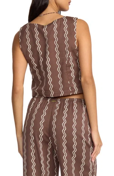 Billabong Another Wave Crop Cotton Blend Button-up Tank Top In Brown