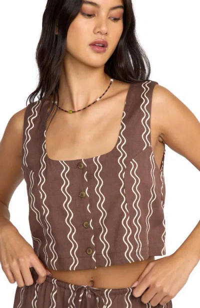 Billabong Another Wave Crop Cotton Blend Button-up Tank Top In Brown