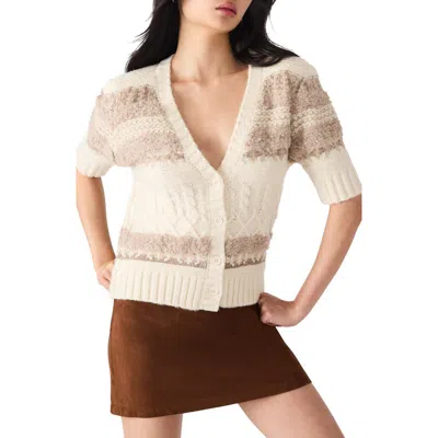 Steve Madden Janae Stripe Short Sleeve Cardigan In Black