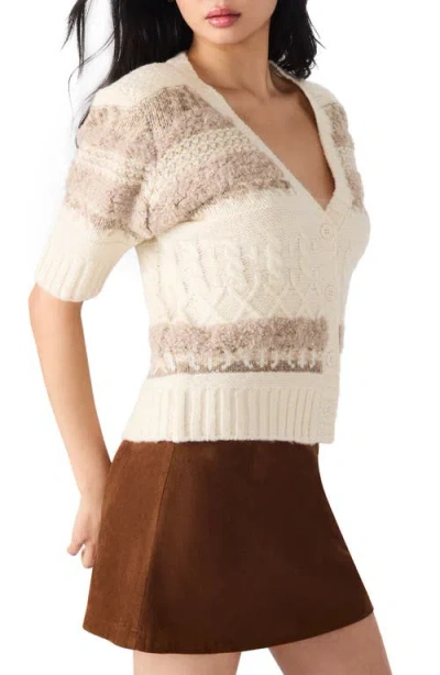 Steve Madden Janae Stripe Short Sleeve Cardigan In Black