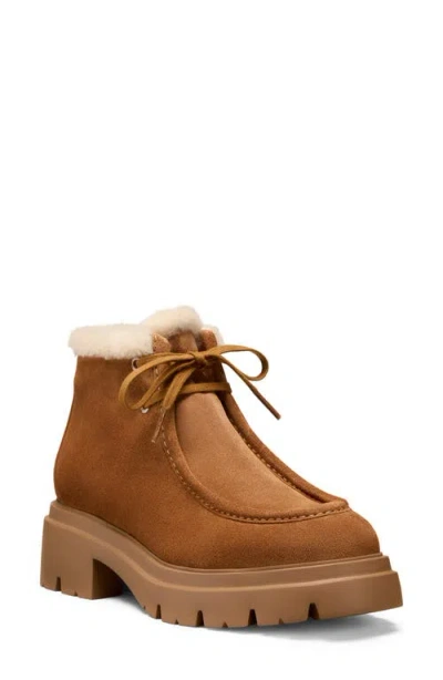 Stuart Weitzman Suede Lace-up Ankle Boots With Chunky Sole In Brown