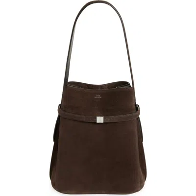 Totême Toteme Belted Suede Leather Bucket Bag In Brown