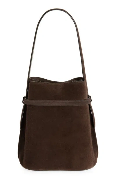 Totême Toteme Belted Suede Leather Bucket Bag In Brown
