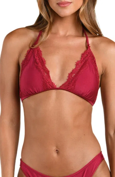 L'agence Annabelle Lace Solids Triangle Bra Bikini Top In Burgundy