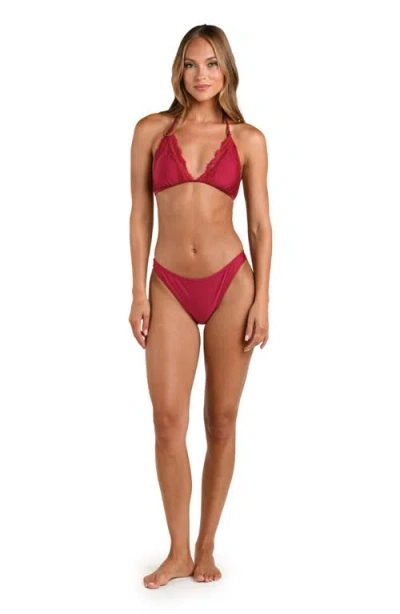 L'agence Annabelle Lace Solids Triangle Bra Bikini Top In Burgundy