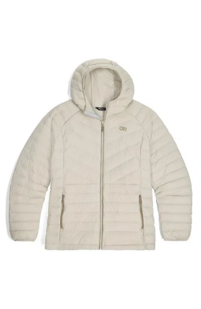 Outdoor Research Transcendent Water Resistant 800 Fill Power Hooded Down Jacket In White