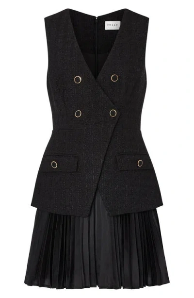 Milly Boucle Mixed Media Mini Dress In Black