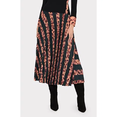 Milly Otha Leopard Print Stripe Pleated Skirt In Multi