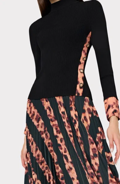 Milly Otha Leopard Print Stripe Pleated Skirt In Multi