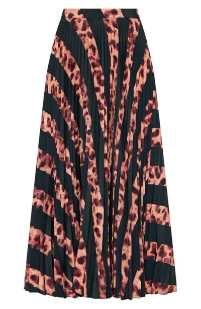 Milly Otha Leopard Print Stripe Pleated Skirt In Multi