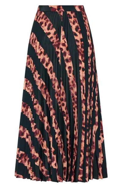 Milly Otha Leopard Print Stripe Pleated Skirt In Multi