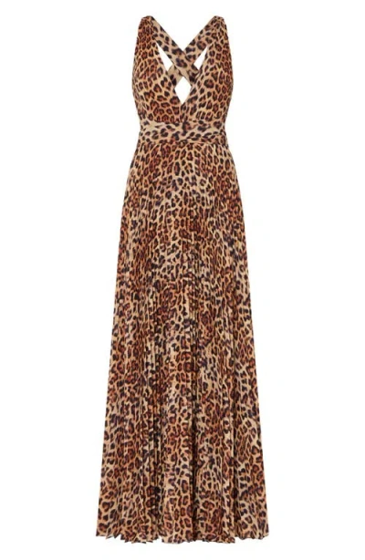 Milly Oria Leopard Print Plunge Neck Maxi Dress In Multi