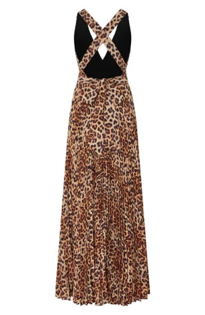 Milly Oria Leopard Print Plunge Neck Maxi Dress In Multi
