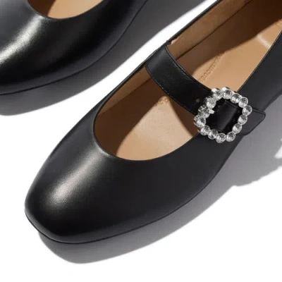 Fitflop Women's Delicato Crystal-buckle Metallic-leather Mary Jane Flats In Black