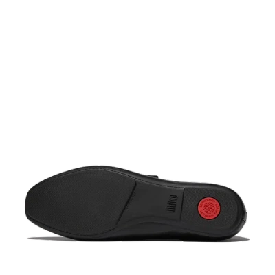 Fitflop Women's Delicato Crystal-buckle Metallic-leather Mary Jane Flats In Black