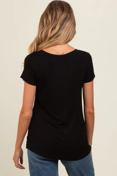 Pinkblush Basic V-neck Short Sleeve Top In Black