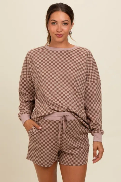Pinkblush Checkered Plaid Pullover Shorts Set In Brown
