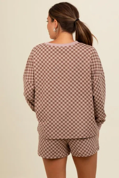 Pinkblush Checkered Plaid Pullover Shorts Set In Brown