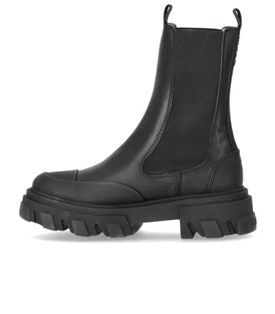 Ganni Mid Chunky Leather Chelsea Boots In Black
