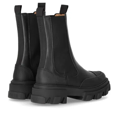 Ganni Mid Chunky Leather Chelsea Boots In Black