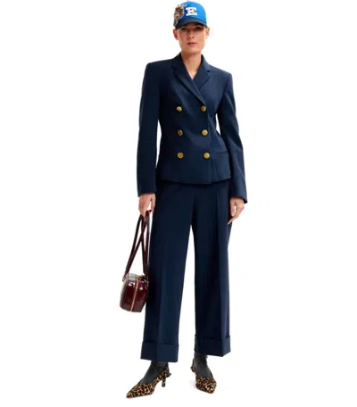 Essentiel Antwerp Irtha Navy Blue Double-breasted Blazer In Blue