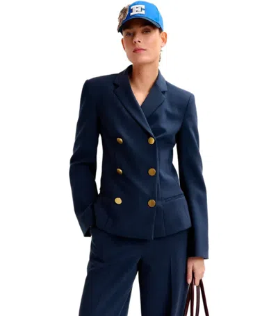 Essentiel Antwerp Irtha Navy Blue Double-breasted Blazer In Blue