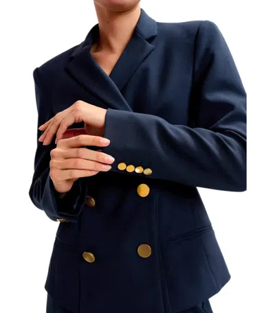Essentiel Antwerp Irtha Navy Blue Double-breasted Blazer In Blue