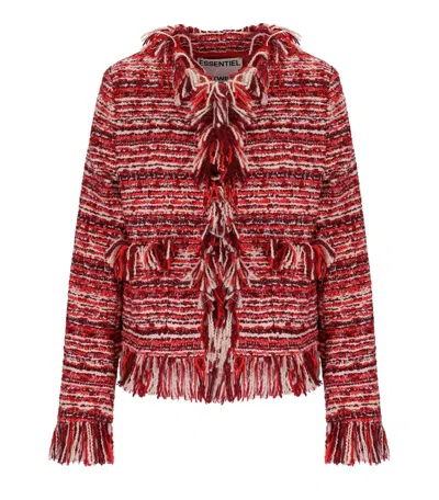 Essentiel Antwerp Multicolor Iskra Jacket Fringe Detail In Red