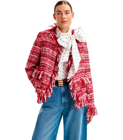 Essentiel Antwerp Multicolor Iskra Jacket Fringe Detail In Red